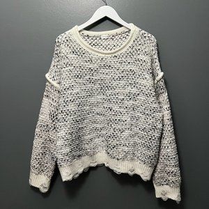 Vestique Distressed Sweater, Large, White/Grey